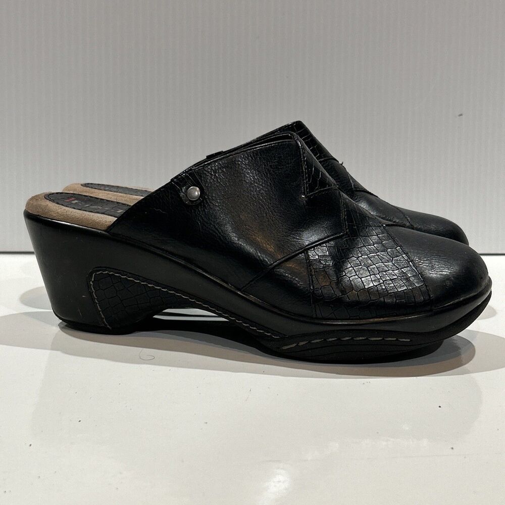 Rialto Comfort Slip On Clogs Black Vegan Leather Wedge Shoes Women's 8.5